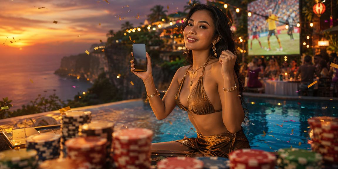 Pengguna mengakses aplikasi kasino lewat smartphone di pasar malam Indonesia