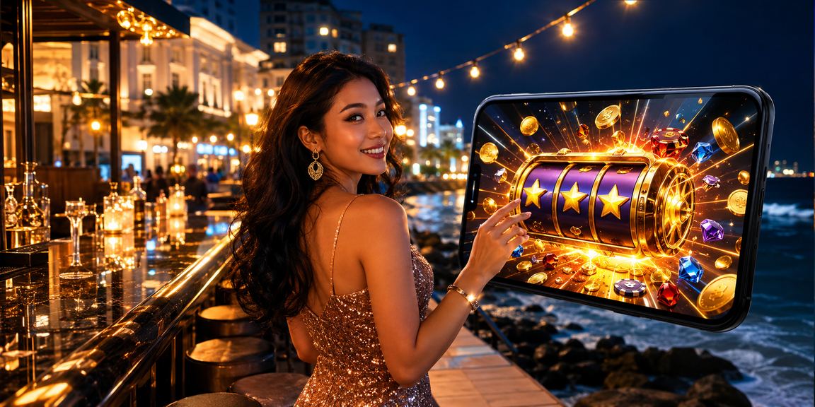 Pemain slot menikmati permainan kasual di pantai dengan suasana santai